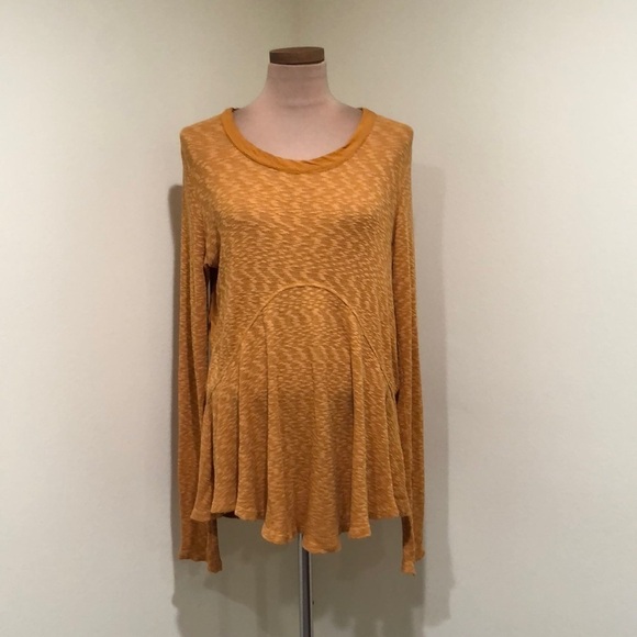 Anthropologie Left of Center Top Size Small Orange Slub Knit Peplum Shirt - Picture 2 of 9